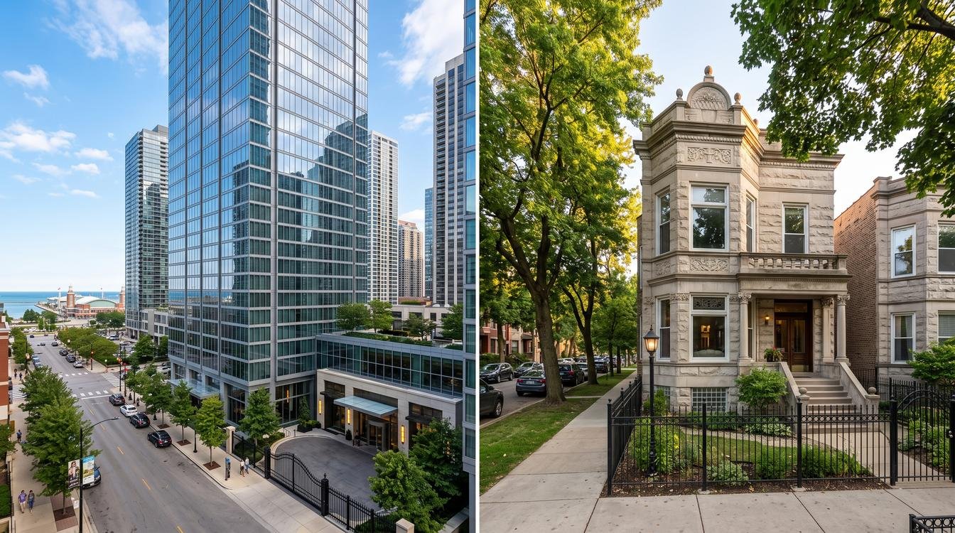 Chicago neighborhood real estate photography diversity from Streeterville high-rises to Logan Square greystones